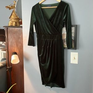 Beautiful emerald green velvet wrap dress